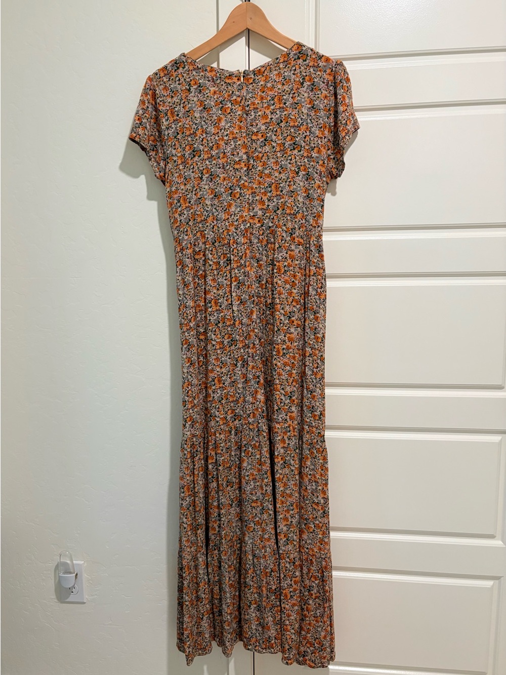 NATURAL LIFE Cottagecore Boho Orange Floral Tiered Maxi Dress Sz M - Picture 7 of 10